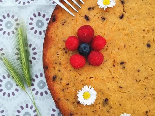 Pan de elote esponjoso con pepitas de chocolate -