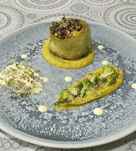 Alcachofa con portobello y puré de verduras - ? Recetas de verdura