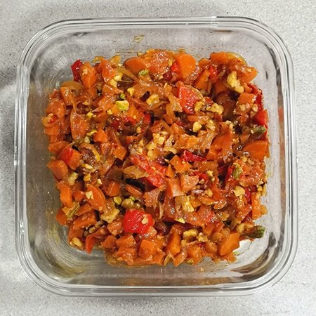 Rollitos de arroz con verduras y frutos secos - Verduras pochadas y frutos secos